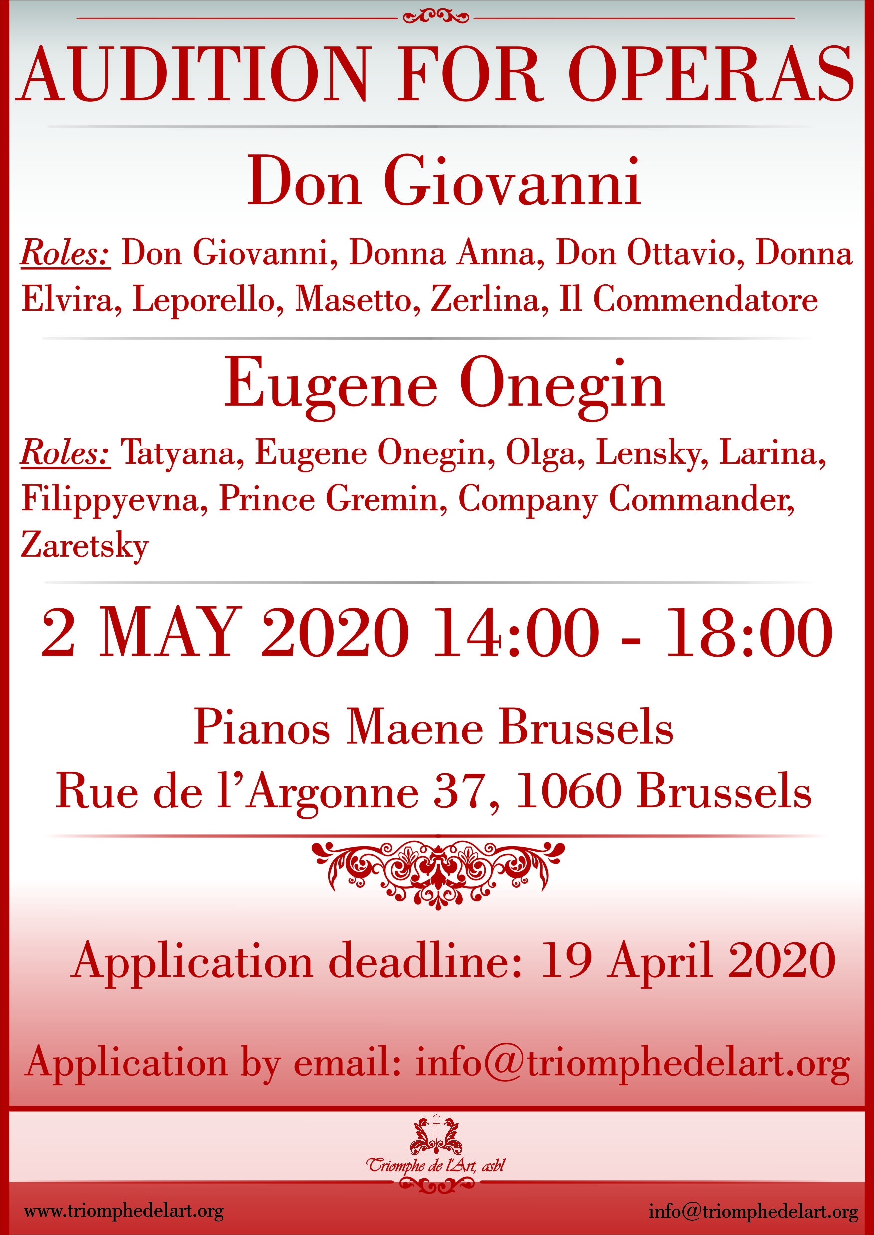 Audition operas Don Giovanni and Eugene Onegin